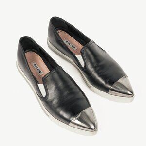 Miu Miu Black Metal-Cap-Toe Slip-On Sneakers